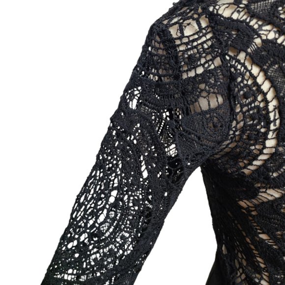 LUXXEL LADIES LONG SLEEVE CROCHET BLACK TOP WITH ATTACH SHORTS SIZE: M - Picture 8 of 12